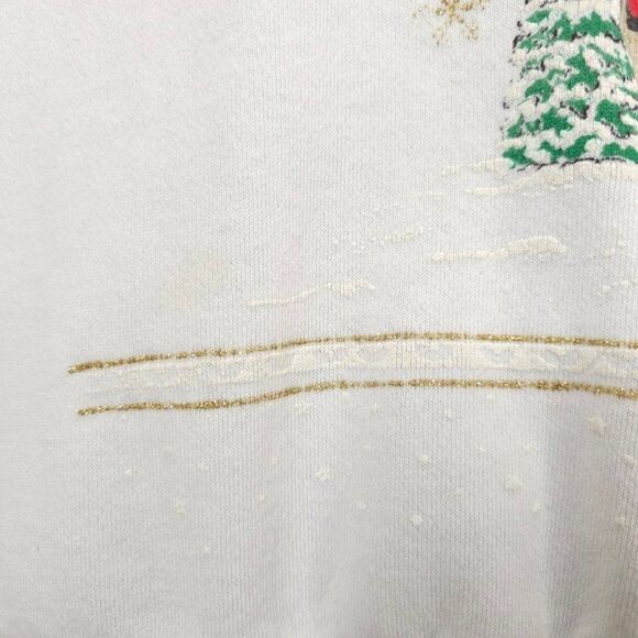 Christmas Sweatshirt Mens Size Large Vintage 90s Santa Claus Reindeer Houses - Picture 3 of 8